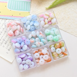 Flat round glass beads for DIY jewelry making in multi-color organized storage box