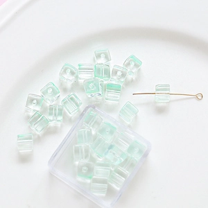 Mint green translucent cube beads with texture for DIY jewelry making and beads set