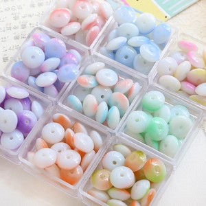 Ins Style Colored Gradient Lampwork Glass Flat Round Beads Straight Hole Loose Beads For DIY Jewelry Making Accessories