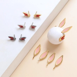 Rabbit Ear Jewelry Findings Stud Earring Parts Gold Plated Copper Enamel DIY Accessories For Women Jewelry Making Supplies