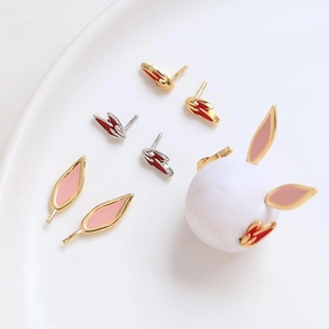 Gold-plated rabbit ear DIY hair accessories with red and pink enamel finish for jewelry