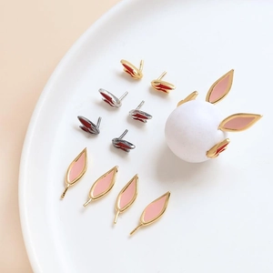 Gold-plated rabbit ear charms with colorful enamel for DIY jewelry making and hairpins