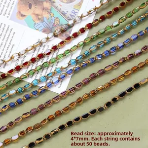 Macro detail of 4x7mm faceted crystal beads with gold trim for DIY jewelry making