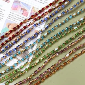 Colorful faceted crystal glass beads with golden metal spacers for DIY jewelry making
