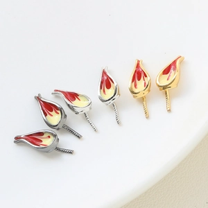 Gold-plated copper tulip-shaped jewelry base for DIY baroque pearl earring accessories