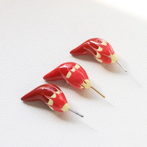 Creative red chili pepper earrings set with yellow flame patterns on gold plating