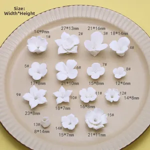 Maattabel voor witte keramische bloemkralen met diverse afmetingen voor DIY-sieraden