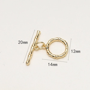 Vue détaillée du fermoir OT doré à texture bambou avec barre de 20mm pour bijoux DIY