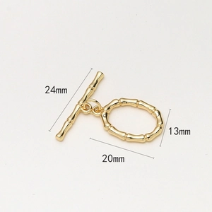 Fermoir à bascule doré style bambou pour bijoux avec dimensions détaillées