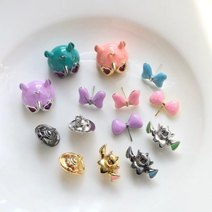 DIY copper-plated charm set with cartoon pig, bat, and bowknot designs for jewelry making