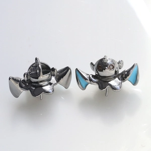 Detailed view of gun black bat jewelry base with light blue enamel for DIY accessories