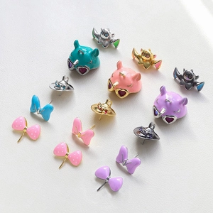 Cartoon Enamel Alloy Charms For DIY Jewelry Making Bat Bowknot Helmet Witch Hat Accessories Electroplated Rhinestone Pendants