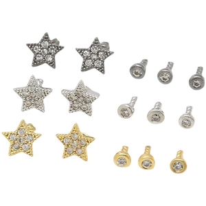 Set mit sternförmigen und runden Kristall-Ohrsteckern in Gold-, Silber- und Antik-Finish