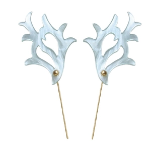 Ice blue marble acetate antler hairpins with golden metal needles for DIY jewelry