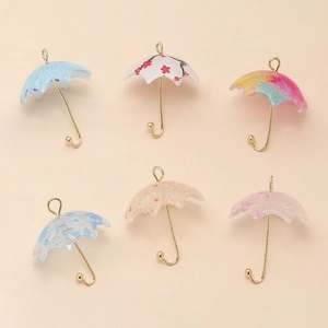 Mini Umbrella Pendants For DIY Jewelry Making Resin Alloy Floral Printed Charms Handmade Accessories For Earrings Necklaces