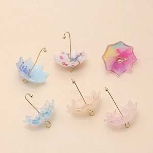 Six mini floral resin umbrella charms with gold hooks for DIY jewelry making crafts