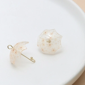 Detailed close-up of translucent umbrella pendants with pink cherry blossom patterns