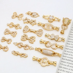 Fermoir Connecteur de Bijoux en Cuivre Plqué Or avec Strass Forme Léopard Noeud Étoile Coeur pour Collier Bracelet DIY
