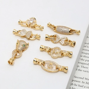 Fermoirs OT léopard plaqués or avec zircons cubiques pour la création de bijoux DIY