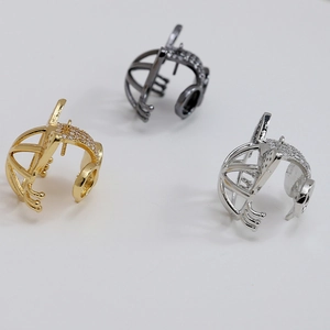 Bague chat fantôme perle baroque avec zircone et cage couronne réglable en trois couleurs