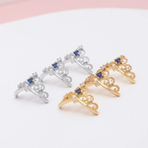 Elegant gold and silver crown charms with blue stones and zircon for jewelry making