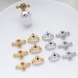 Vintage Baroque Crown Flower Stud Earrings Gold Plated Copper Zircon Palace Style Hollow Jewelry Accessories For Women