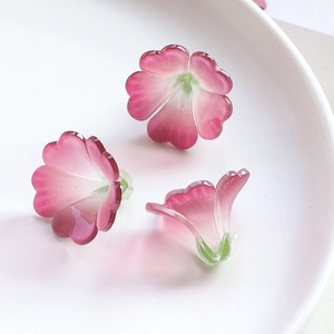 Close-up of pink gradient trumpet flower resin beads for handmade Hanfu hairpins