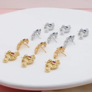 Vintage gold and silver crown charms with colorful zircons for DIY jewelry design