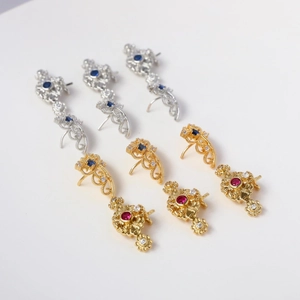 Baroque style gold and silver crown pendants with ruby and sapphire zircon stones