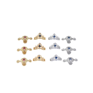 Set of 12 gold and silver crown pendants with zircons for DIY jewelry making