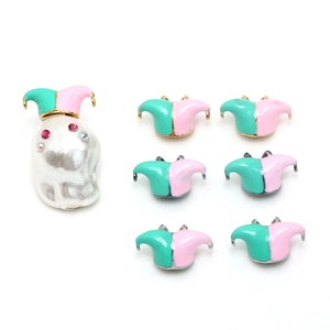 Baroque pearl pendant and colorful enamel clown hat charms for jewelry making
