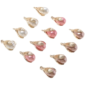 Set di 12 ciondoli a fiore placcati oro con perle finte per gioielli fai-da-te