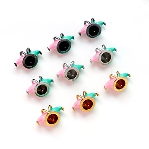 Pink and teal enamel jester hat jewelry charms with gold and silver plated bases