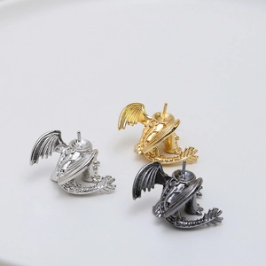 Support bijoux dragon volant en or, argent et noir antique pour perles artisanat