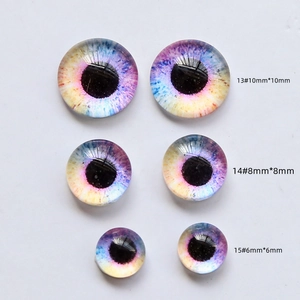 Detailed view of galaxy star pattern glass doll eyes in 6mm 8mm and 10mm sizes