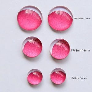 Detailed view of pink sand demon eye glass patches in 10mm, 8mm, and 6mm sizes