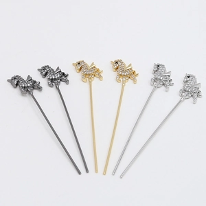 Unicornio Barroco Incrustaciones Zirconia Pin Largo Cobre Chapado Oro DIY Joyería Accesorios Encanto Colgante Animal