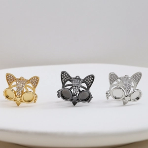 Colgantes de cabeza de gato en tres colores con micro-pavé de circonitas y oro