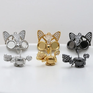 Accesorios para la Creación de Joyas DIY Chapado en Oro Real Cobre Micro Pavé de Zirconia Gato Zorro Forma de Casco Colgante Jaula para Mujeres