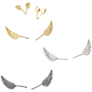 Gold-plated wing earring set in gold, silver, and black finishes on a white background