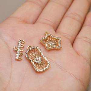Gold plated star pendants with sparkling zircons for DIY jewelry making accessories