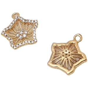Gold-plated star charm pendant with sparkling cubic zirconia inlay for DIY jewelry making