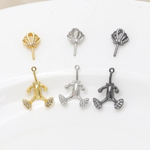 Pendentifs couronne et ours plaqués or avec zircon pour bijoux en perles baroques
