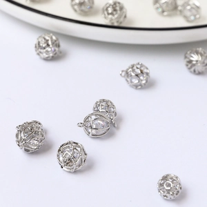 White gold plated DIY jewelry bead pendant with wrapped sparkling zircon stones