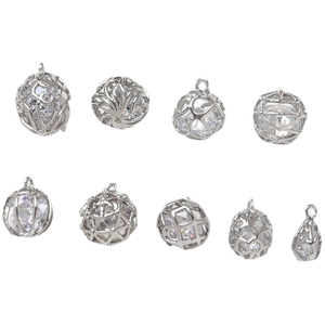 Silver plated copper hollow charms with white zircon inlay for DIY earring jewelry making
