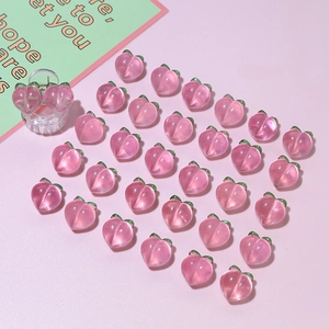 Bulk pink resin peach DIY charms with green leaf detail for hair clips and jewelry