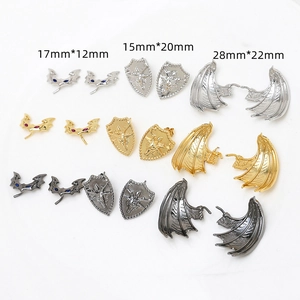 Gothic wings and shield metal charms with colorful zircons in multiple metal finishes