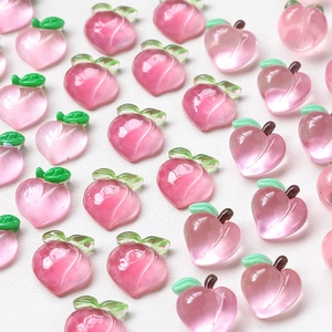 Pink Resin Peach DIY Jewelry Accessories For Earrings Hair Clips Handmade Craft Supplies Peach Charms With Green Leaf