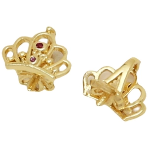 Gold plated crown stud earrings with red cubic zirconia for DIY jewelry making