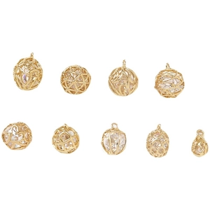 Gold-plated brass DIY earring pendants with wrapped wire designs and embedded zircons